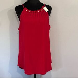 Michael Kors | Red Women’s Halter Gold Accents Tank Top Sleeveless Blouse Size M